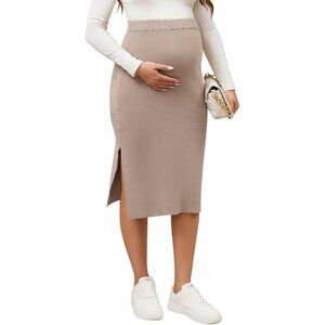 Women's Maternity Sweater Midi Skirt Side Split Stretchy High Waist Bodycon